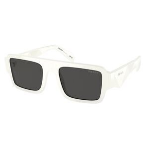 Prada PR A05S 17K08Z White Acetate Rectangle Sunglasses Grey Solid Color Lens